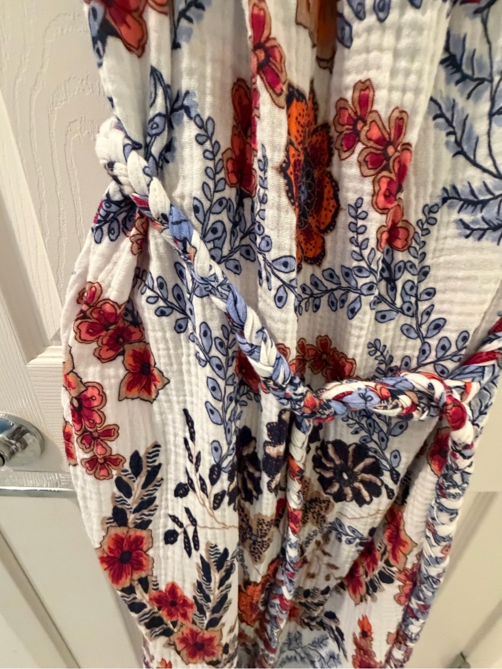 White Floral Maxi Dress with Blue & Orange Print - Picture 5 of 8